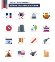 Happy Independence Day USA Pack of 16 Creative Flats of military hat television cap usa Editable USA Day Vector Design Elements