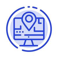 Computer Map Location Education Blue Dotted Line Line Icon vector