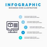 Computer Box Internet Monitor Blue Infographics Template 5 Steps Vector Line Icon template