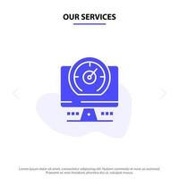 Our Services Compass Computer Timer Location Solid Glyph Icon Web card Template vector