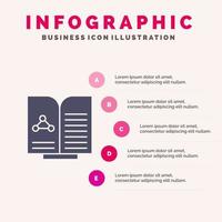 informe de prueba médica libro icono sólido infografía 5 pasos presentación antecedentes vector