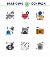 Covid19 icon set for infographic 9 Filled Line Flat Color pack such as home virus care bacteria washing viral coronavirus 2019nov disease Vector Design Elements