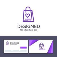 tarjeta de visita creativa y plantilla de logotipo compras amor regalo bolsa vector ilustración