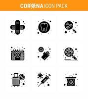 Covid19 icon set for infographic 9 Solid Glyph Black pack such as medical time lab medical appointment viral coronavirus 2019nov disease Vector Design Elements