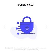 Our Services Digital Lock Technology Solid Glyph Icon Web card Template vector