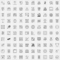 100 Universal Black Line Icons on White Background vector