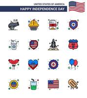 16 USA Flat Filled Line Signs Independence Day Celebration Symbols of cola sign casino star shield Editable USA Day Vector Design Elements