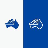 australia mapa país bandera línea y glifo icono sólido bandera azul línea y glifo icono sólido bandera azul vector