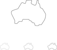 Australian Country Location Map Travel Bold and thin black line icon set vector