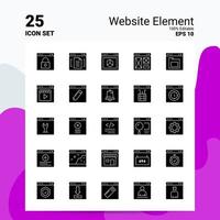 25 conjunto de iconos de elementos del sitio web 100 archivos editables eps 10 ideas de concepto de logotipo de empresa diseño de icono de glifo sólido vector