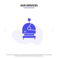 Our Services Astronaut Helmet Space Solid Glyph Icon Web card Template vector