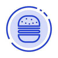 hamburguesa comida rápida comida rápida azul línea punteada icono de línea vector