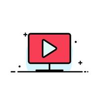 Monitor Computer Video Play  Business Flat Line Filled Icon Vector Banner Template