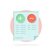 Pros Cons Document Plus Minus Abstract Circle Background Flat color Icon vector
