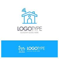 Wifi Service Signal House Blue Outline Logo Place for Tagline vector
