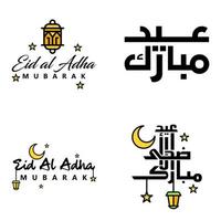 paquete vectorial de letras manuscritas de eid mubarak de 4 caligrafías con estrellas aisladas en fondo blanco para su diseño vector