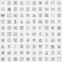 100 Universal Black Line Icons on White Background vector