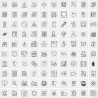 100 Universal Black Line Icons on White Background vector