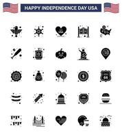 Big Pack of 25 USA Happy Independence Day USA Vector Solid Glyph and Editable Symbols of location saloon police sign household usa Editable USA Day Vector Design Elements