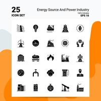 25 fuente de energía y conjunto de iconos de la industria de la energía 100 archivos editables eps 10 ideas de concepto de logotipo de empresa diseño de icono de glifo sólido vector