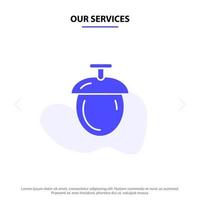 Our Services Forest Nuts Seeds Solid Glyph Icon Web card Template vector