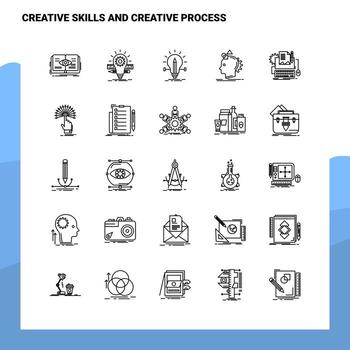 conjunto de habilidades creativas y conjunto de iconos de línea de proceso creativo 25 iconos diseño de estilo minimalista vectorial conjunto de iconos negros paquete de pictogramas lineales vector