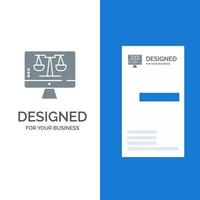 Digital Law Online Computer Technology Screen Grey Logo Design and Business Card Template vector