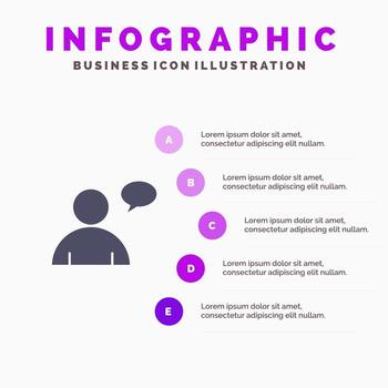infografía de icono sólido de usuario de chat básico fondo de presentación de 5 pasos vector