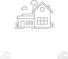 Home House Space Villa Farmhouse Bold and thin black line icon set vector