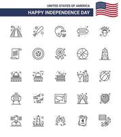usa feliz día de la independencia pictograma conjunto de 25 líneas simples de archivo nativo americano fútbol americano comida editable usa día vector elementos de diseño