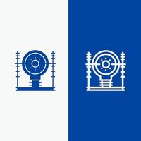 definir línea de energía de generación de ingeniería de energía y glifo icono sólido línea de bandera azul y glifo icono sólido bandera azul vector