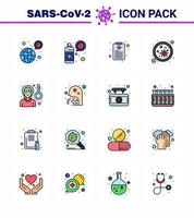 16 Flat Color Filled Line Set of corona virus epidemic icons such as head microbe protection germs bacterium viral coronavirus 2019nov disease Vector Design Elements