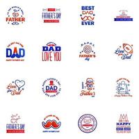 Happy fathers day 16 Blue and red typography set Vector emblems Lettering for greeting cards banners tshirt design You are the best dad Editable Vector Design Elements