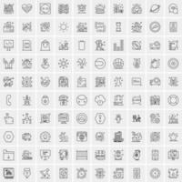 100 Universal Black Line Icons on White Background vector