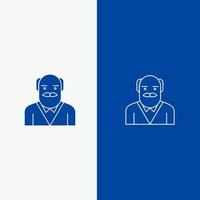 Grandpa Father Old Man Uncle Line and Glyph Solid icon Blue banner Line and Glyph Solid icon Blue banner vector