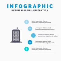 edificio oficina rascacielos torre sólido icono infografía 5 pasos presentación antecedentes vector