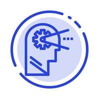 proceso cognitivo mente cabeza azul línea punteada icono de línea vector