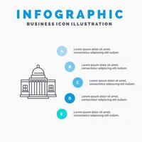 Whitehouse America White House Architecture Building Place Line icon with 5 steps presentation infographics Background vector
