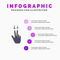 los dedos gesticulan hacia abajo icono sólido infografía 5 pasos presentación fondo vector