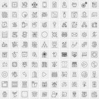 100 Universal Black Line Icons on White Background vector