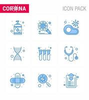 conjunto simple de covid19 protección azul 25 icono del paquete de iconos incluido genoma dna virus bistec sin coronavirus viral 2019nov elementos de diseño de vectores de enfermedades