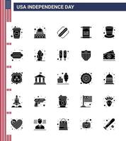 Set of 25 Modern Solid Glyph pack on USA Independence Day cap usa america american scroll Editable USA Day Vector Design Elements