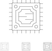 Cpu Microchip Processor Bold and thin black line icon set vector