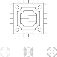 procesador de microchip cpu conjunto de iconos de línea negra delgada y audaz vector