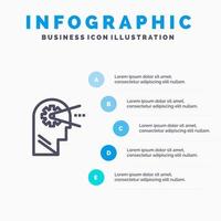 icono de línea de cabeza de mente de proceso cognitivo con fondo de infografía de presentación de 5 pasos vector