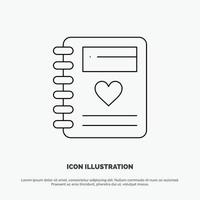 Notebook Love Heart Wedding Line Icon Vector