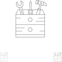 Tool Box Carpenter Tools Bold and thin black line icon set vector