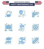 9 Blue Signs for USA Independence Day drink western gun saloon door Editable USA Day Vector Design Elements