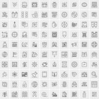 100 Universal Black Line Icons on White Background vector