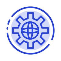 icono de línea de línea punteada azul técnico de configuración de globo terráqueo vector